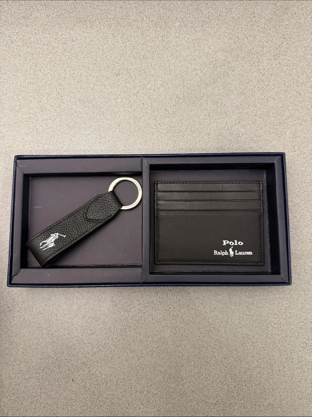 Polo by Ralph Lauren Black Leather Card Holder with Matching Key Fob